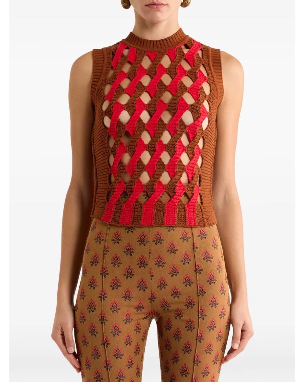 Etro Red Openwork Knit Waistcoat