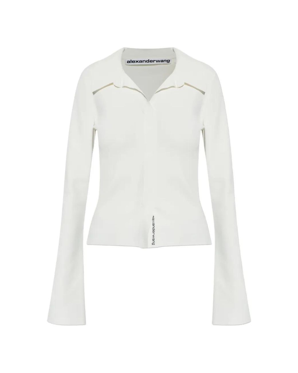 Alexander Wang White Polo-Collar Long-Sleeve Blouse
