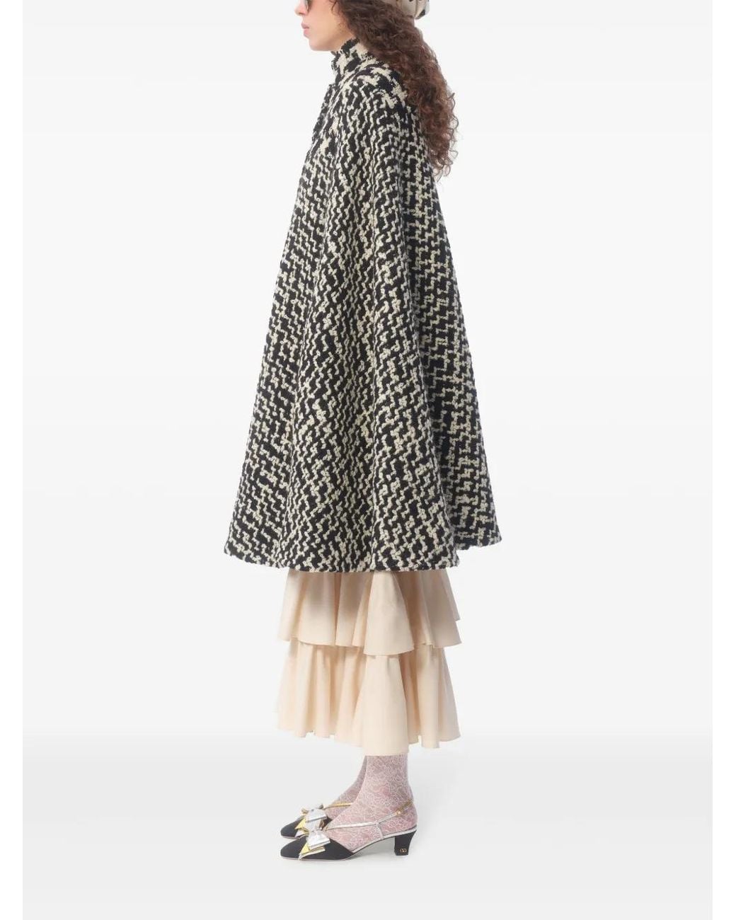 Valentino Garavani Black Houndstooth Tweed Cape