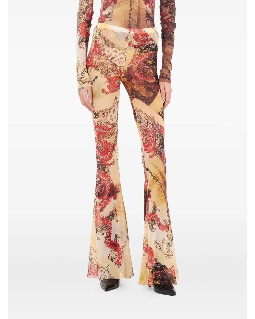 Roberto Cavalli Natural Flared Printed Trousers