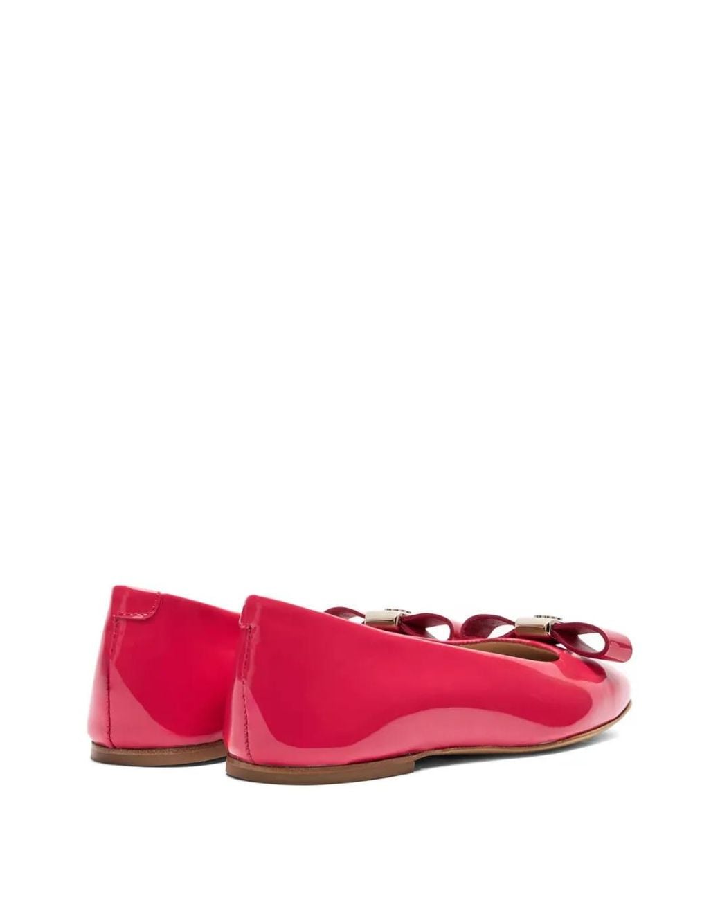 Casadei Pink Bow-Embellished Patent-Leather Ballet Flats