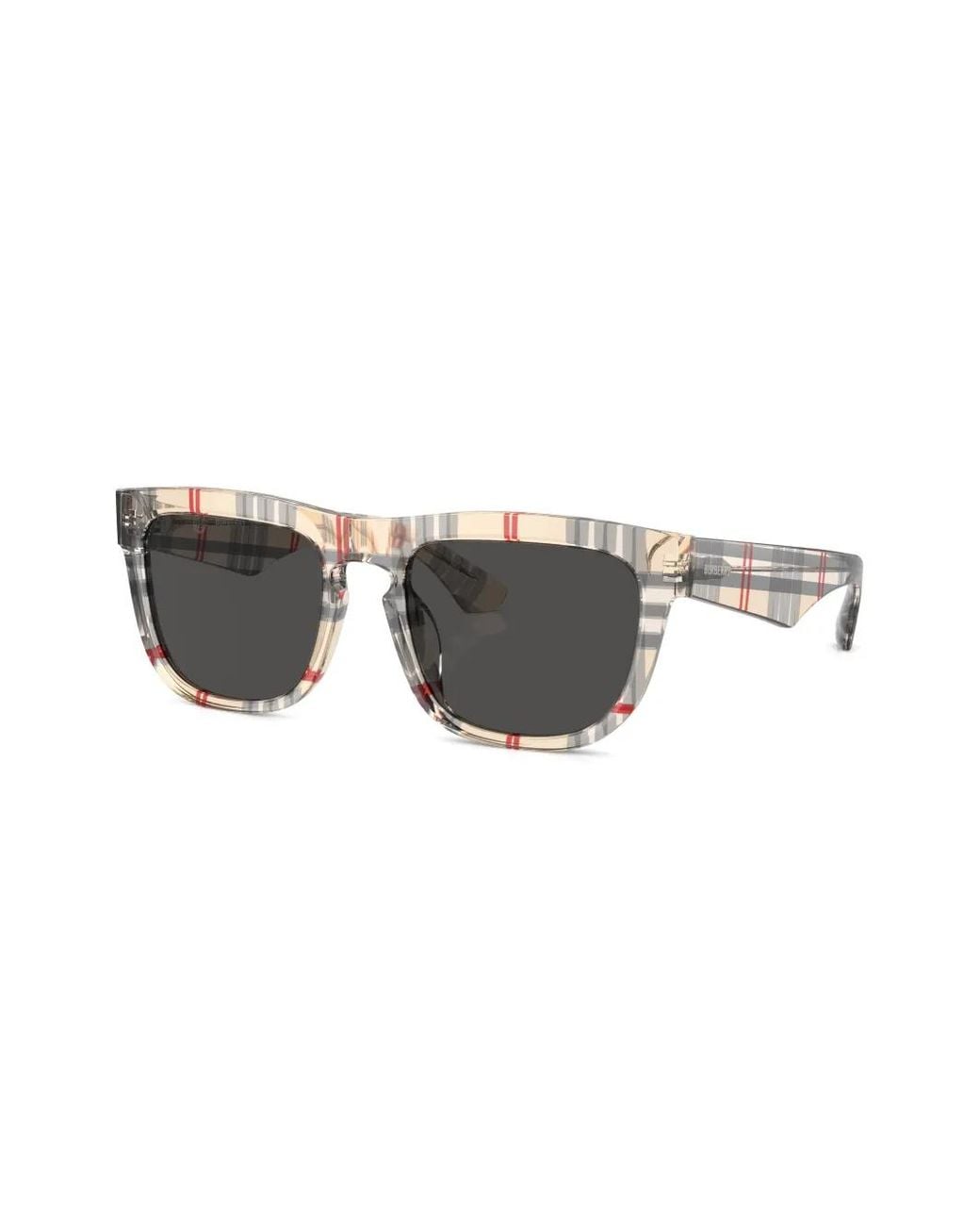 Burberry Gray Vintage Check-Pattern Square-Frame Sunglasses for men