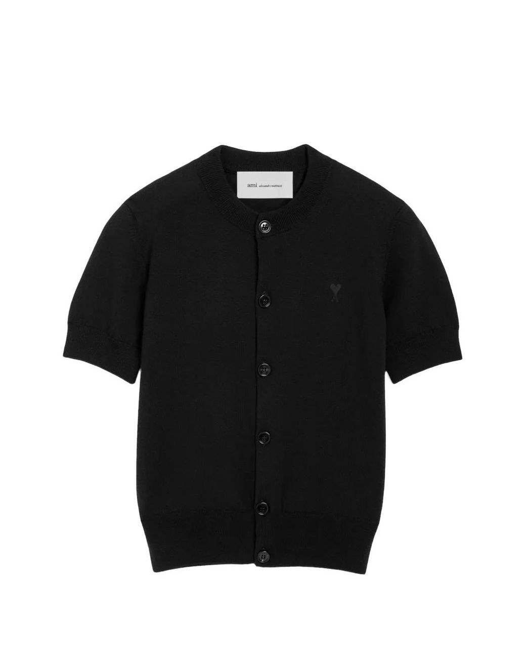 AMI Black Cardigan Manches Courtes En Laine Avec Ami De Cœur