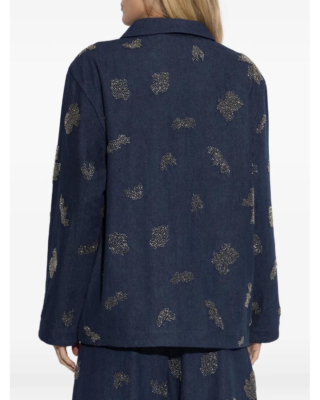 Munthe Blue Veste Vichola À Ornements De Perles