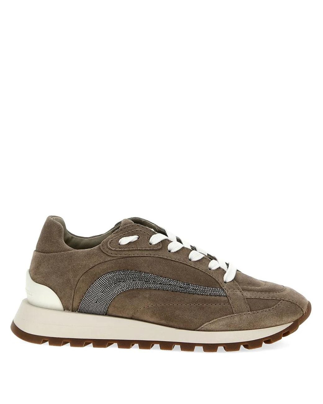 Brunello Cucinelli Brown Monili-Embellished Suede Sneakers