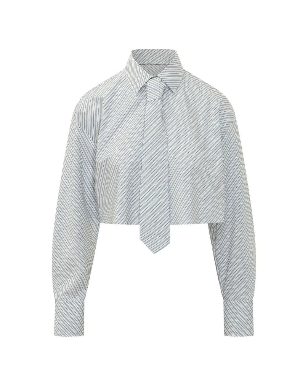 MSGM White Striped Crop Shirt