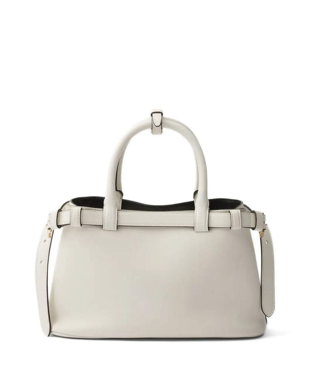 Prada White Small Buckle Tote Bag
