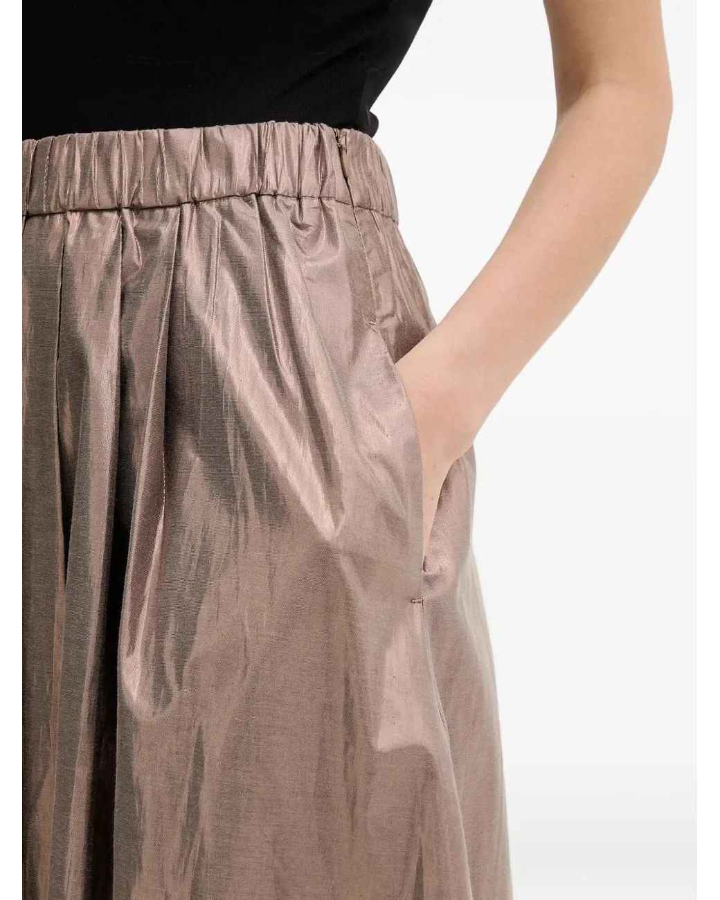 Ouí Brown Pleated Midi Skirt