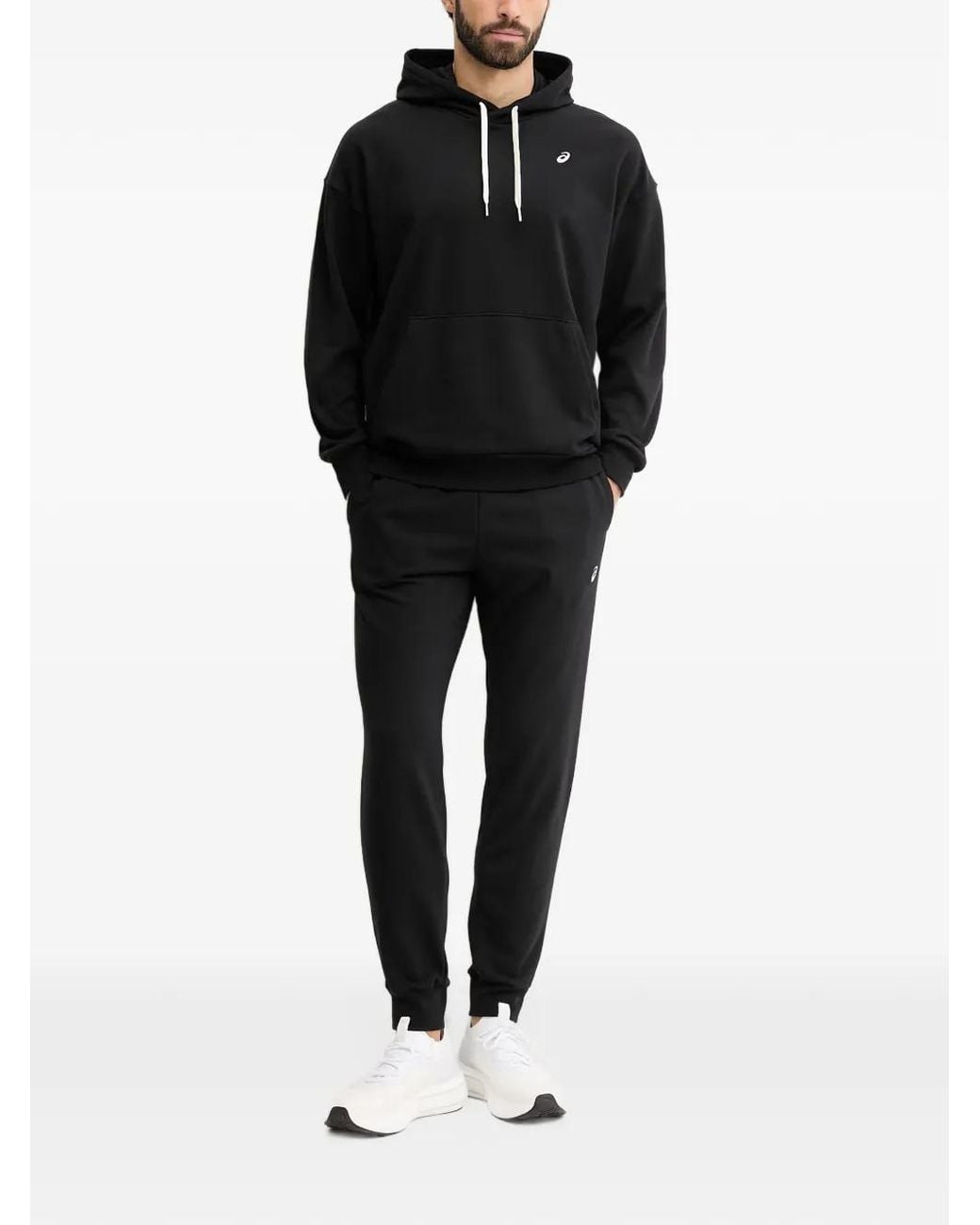 Asics Black Logo-Print Drawstring Hoodie for men