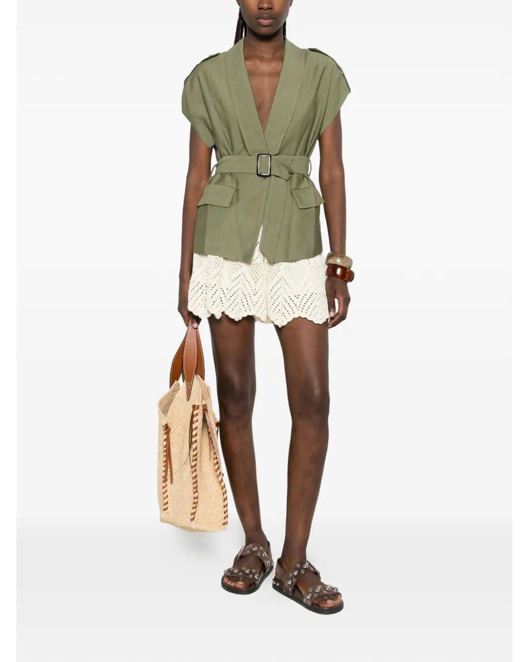 Dixie Green Belted Cap-Sleeve Jacket