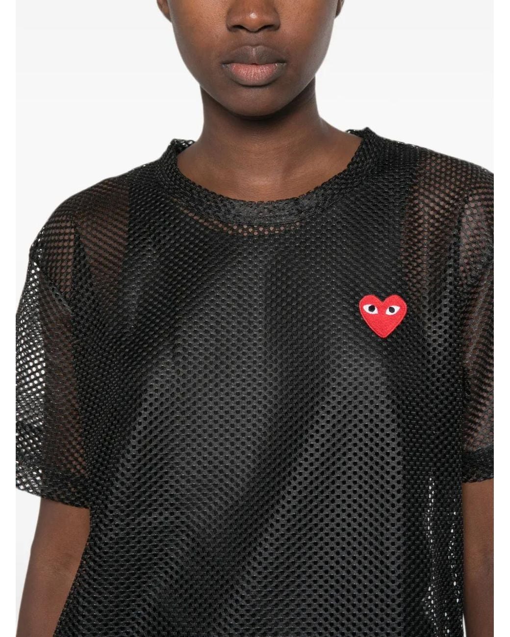 COMME DES GARÇONS PLAY Black T-Shirt À Patch Cœur En Mesh
