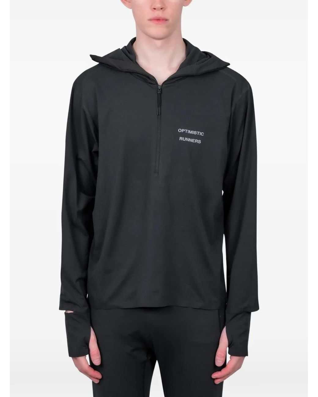 Optimistic Runners Black Balaclava Hoodie Sweatshirt for men