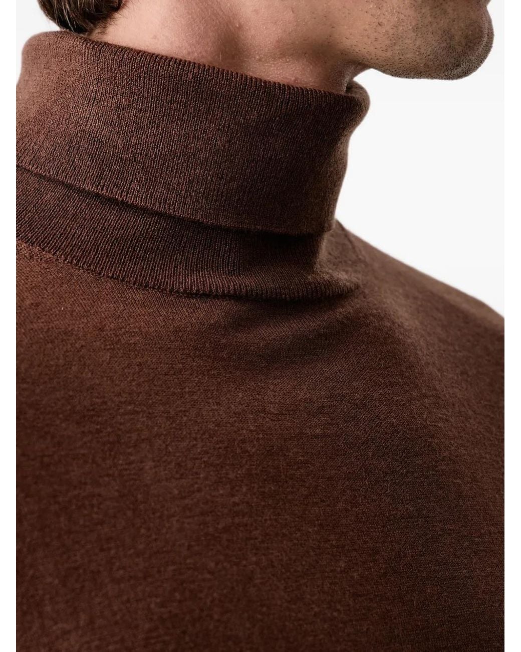 Mos Mosh Brown Roll-Neck Knitted Sweater for men