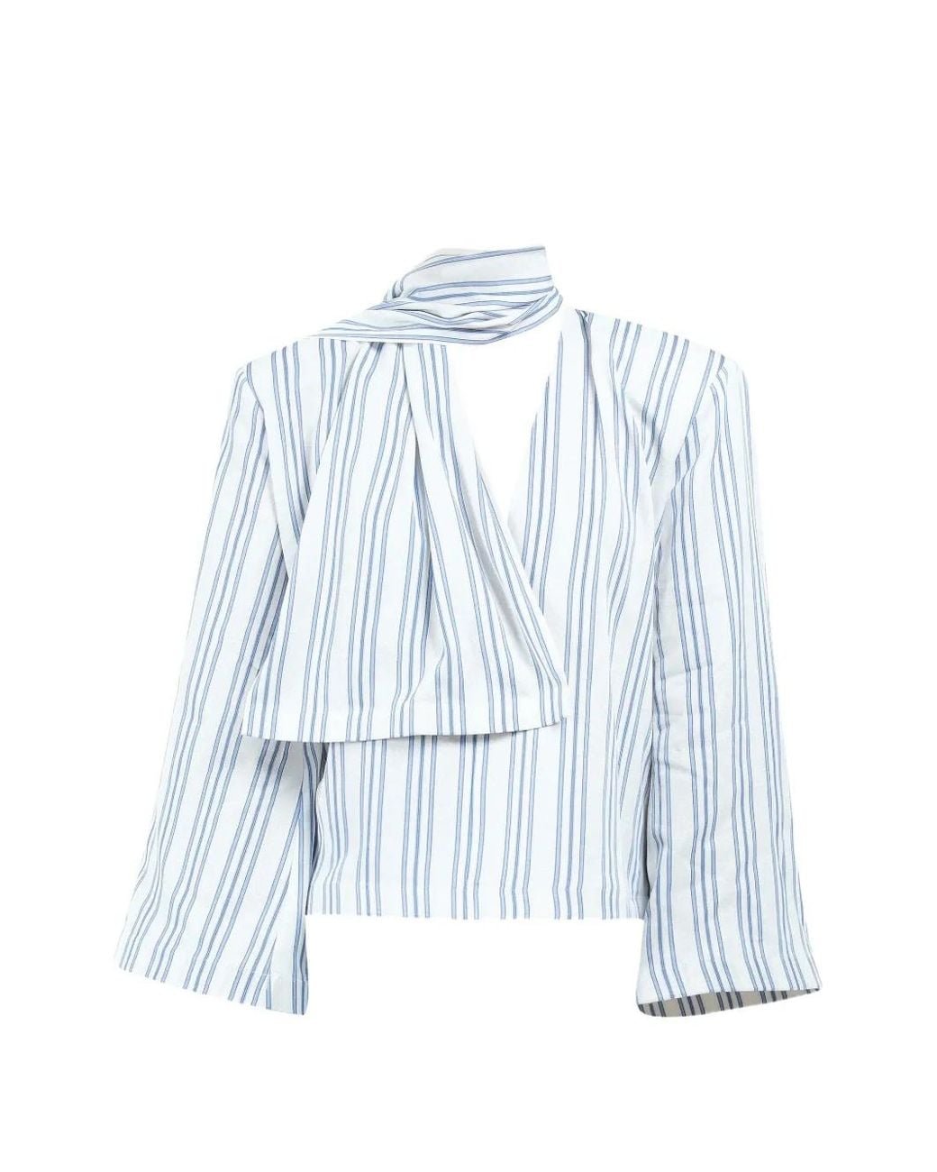 ROWEN ROSE Blue Striped Scarf Shirt