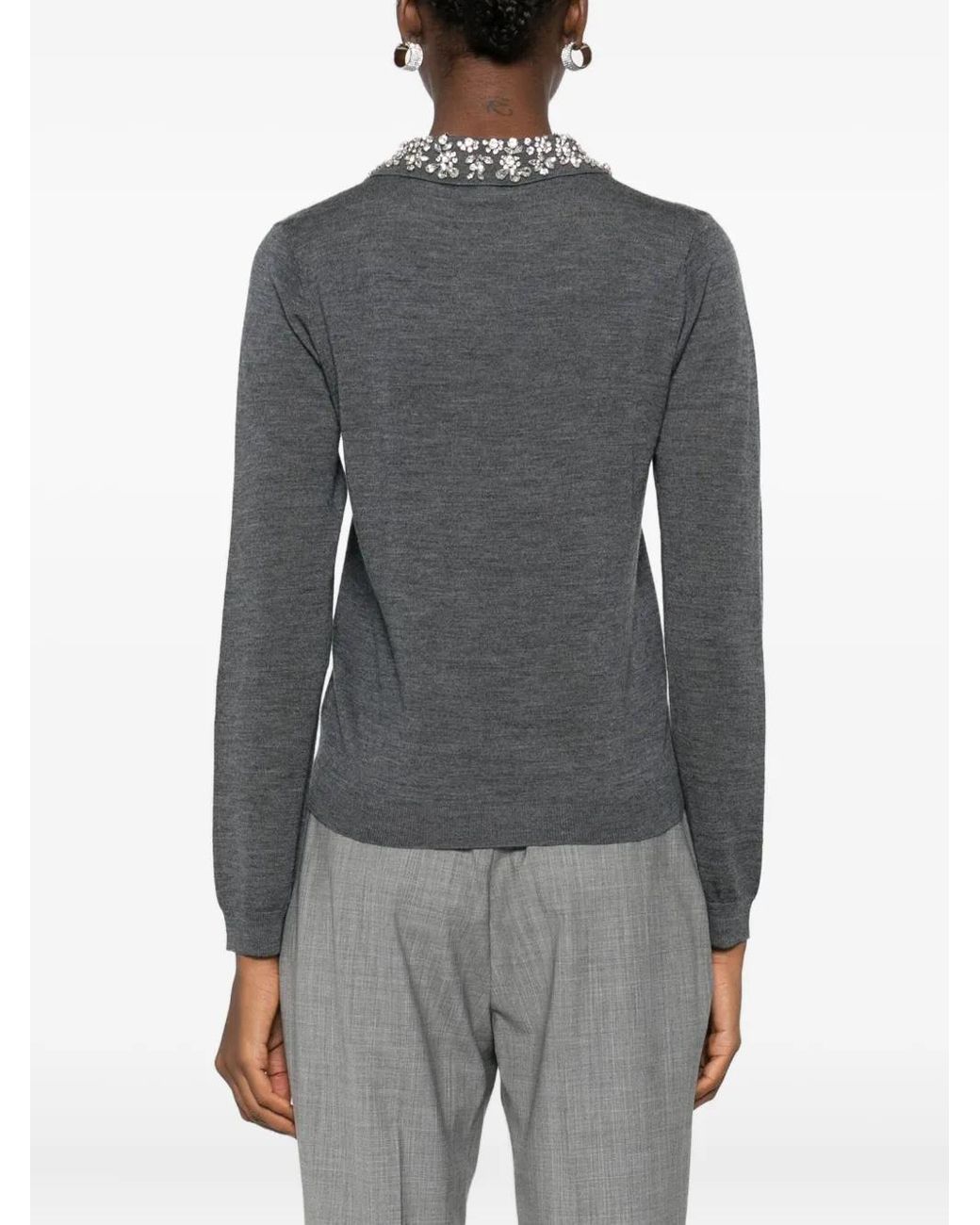 Liviana Conti Gray Embellished-Collar Polo-Neck Sweater