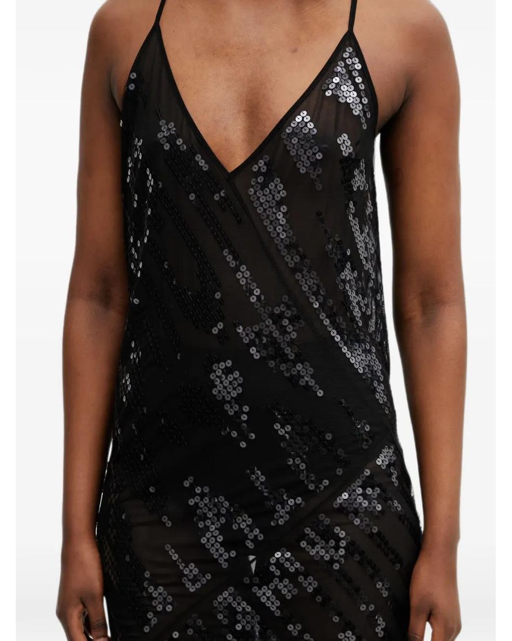 Rick Owens Black Sequin-Embellished Semi-Sheer Midi Dress