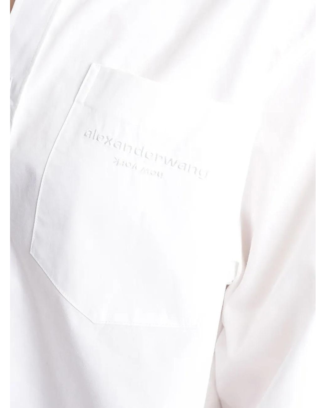 Alexander Wang White Embroidered Logo Cropped Shirt