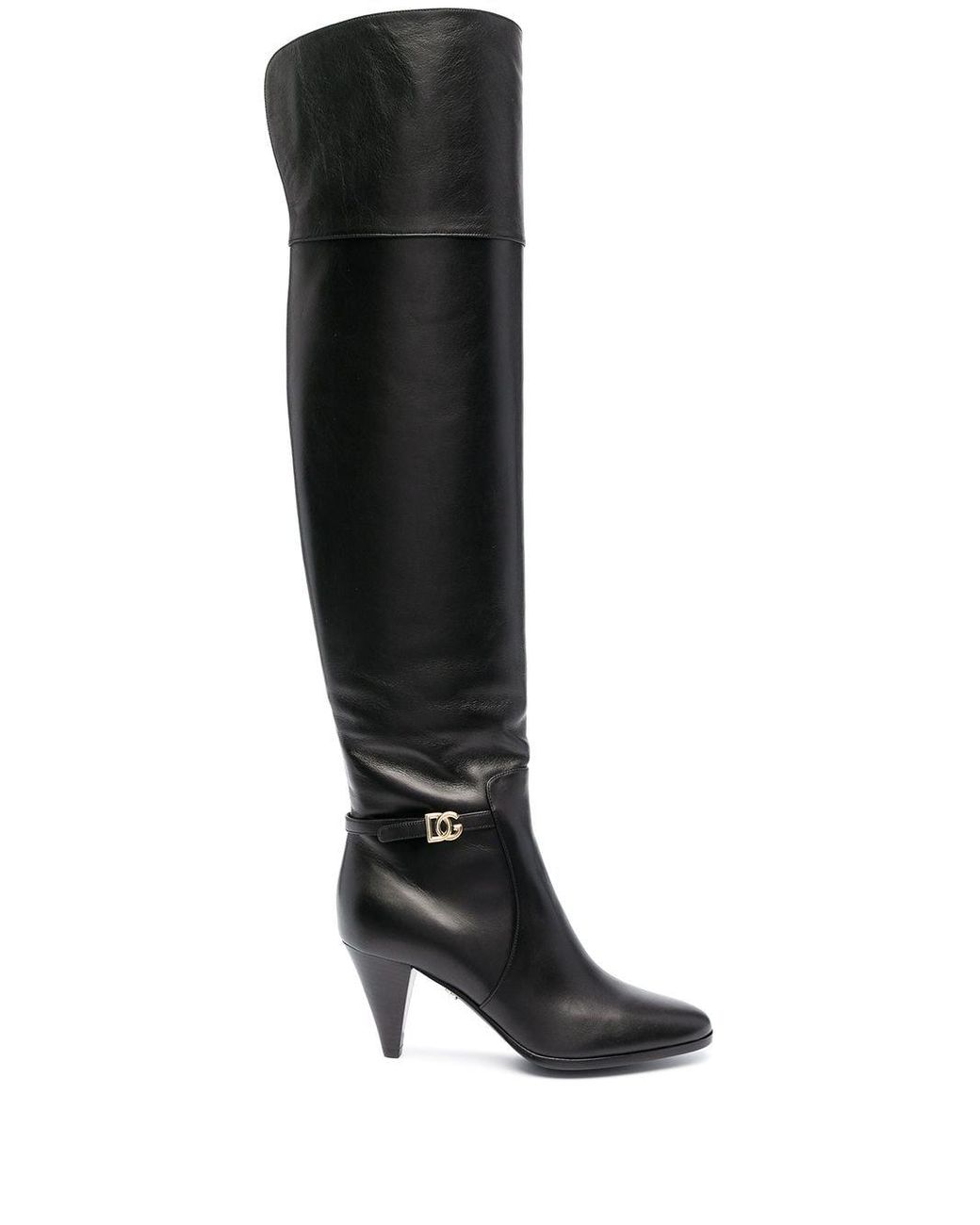 Dolce & Gabbana Leather Dg Buckle Kneelength Boots in Black Save 3