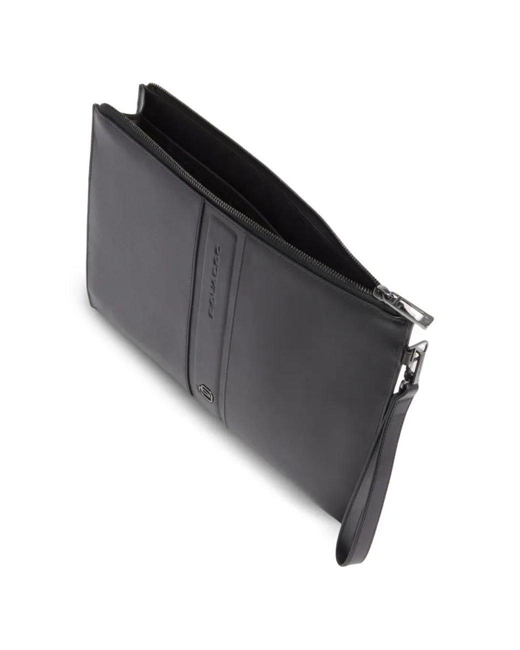 Piquadro Black Logo-Plaque Clutch Bag for men