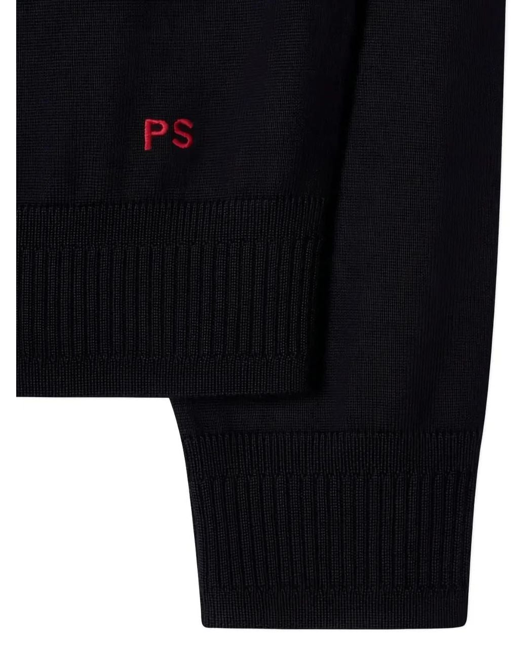 Paul Smith Blue Zip Mock-Neck Wool Sweater for men