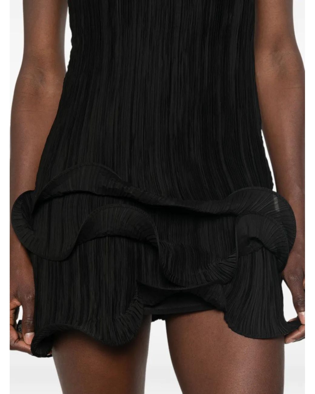 Cult Gaia Black Marsa Plissé-Effect Ruffled Mini Dress
