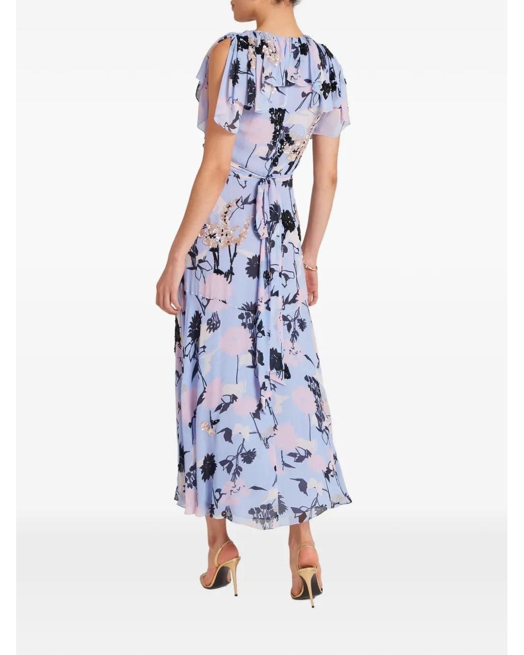 Temperley London Blue Maisie Sequin-Embellished Ruffled Wrap Dress
