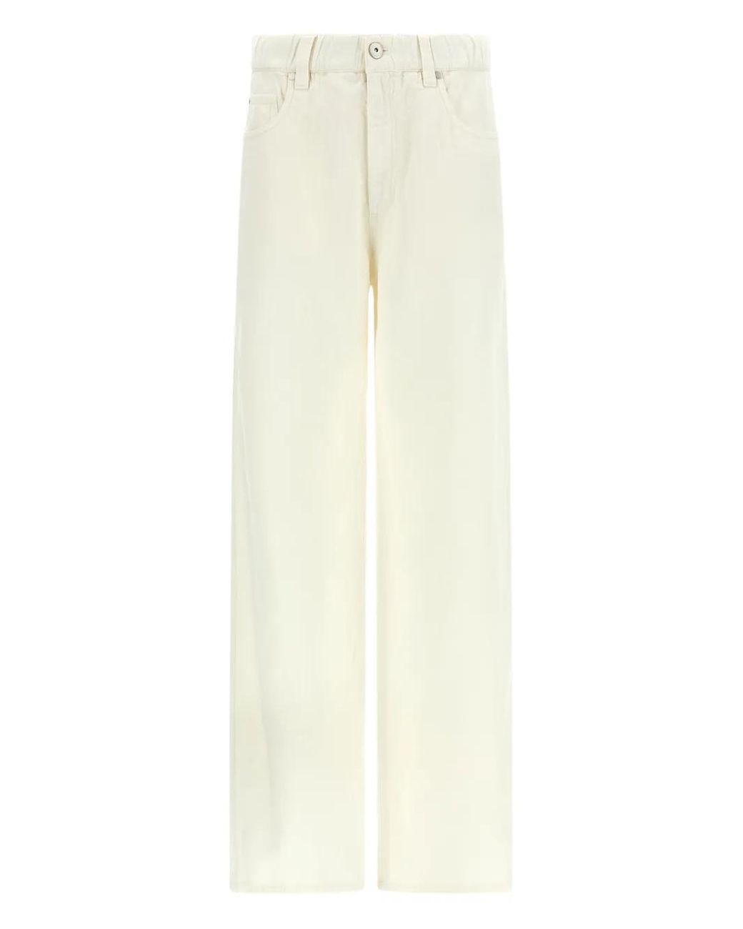 Brunello Cucinelli White Cotton And Linen Blend Trousers