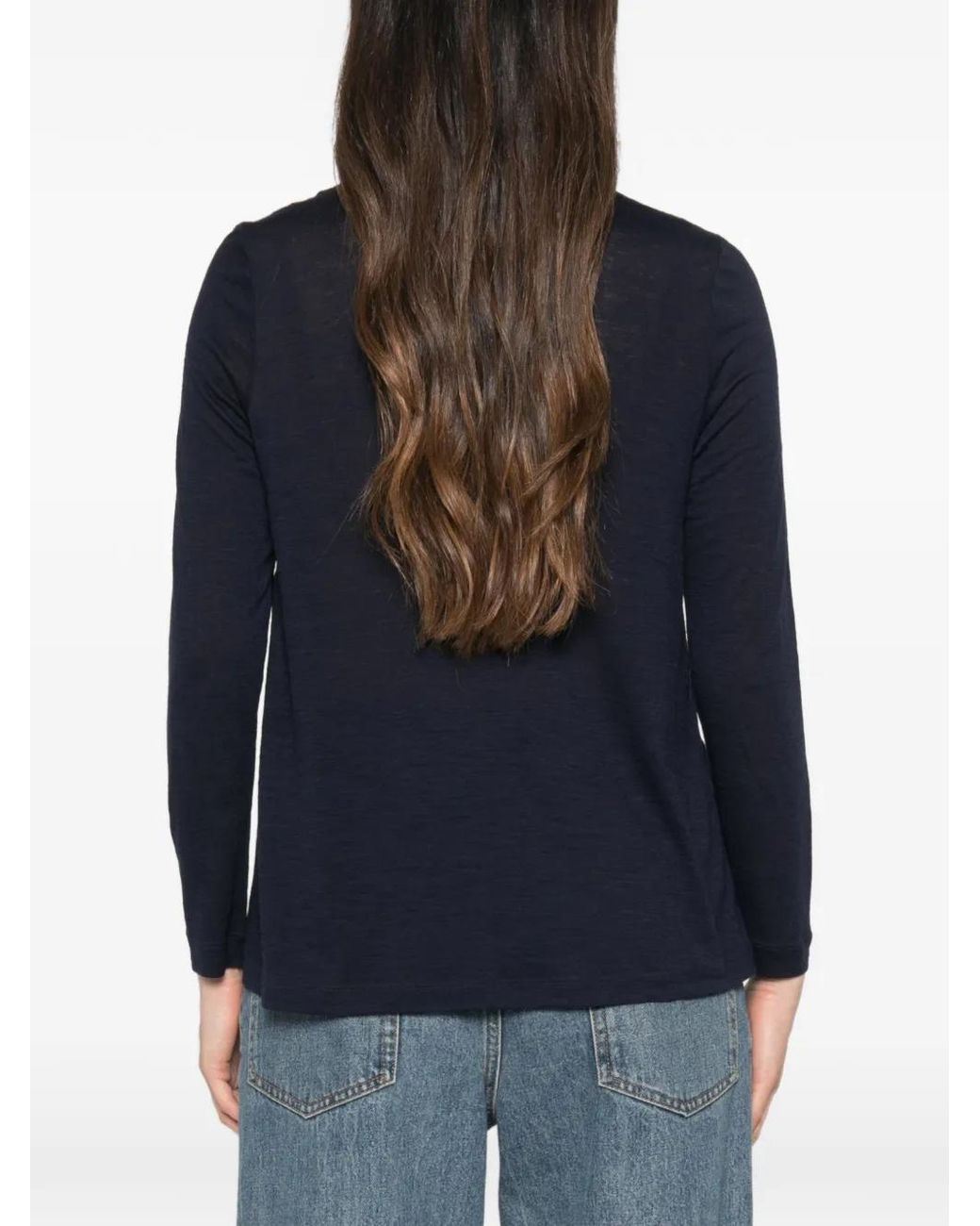 Whyci Blue Satin-Panel Long-Sleeve Top