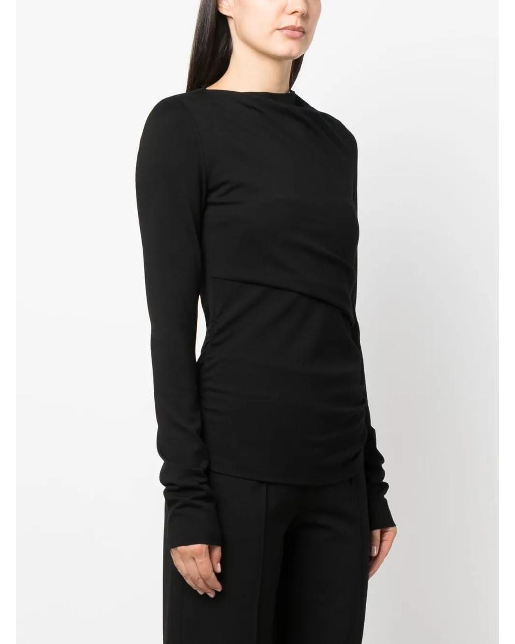 Dorothee Schumacher Black Ruched-Detail Long-Sleeve Top