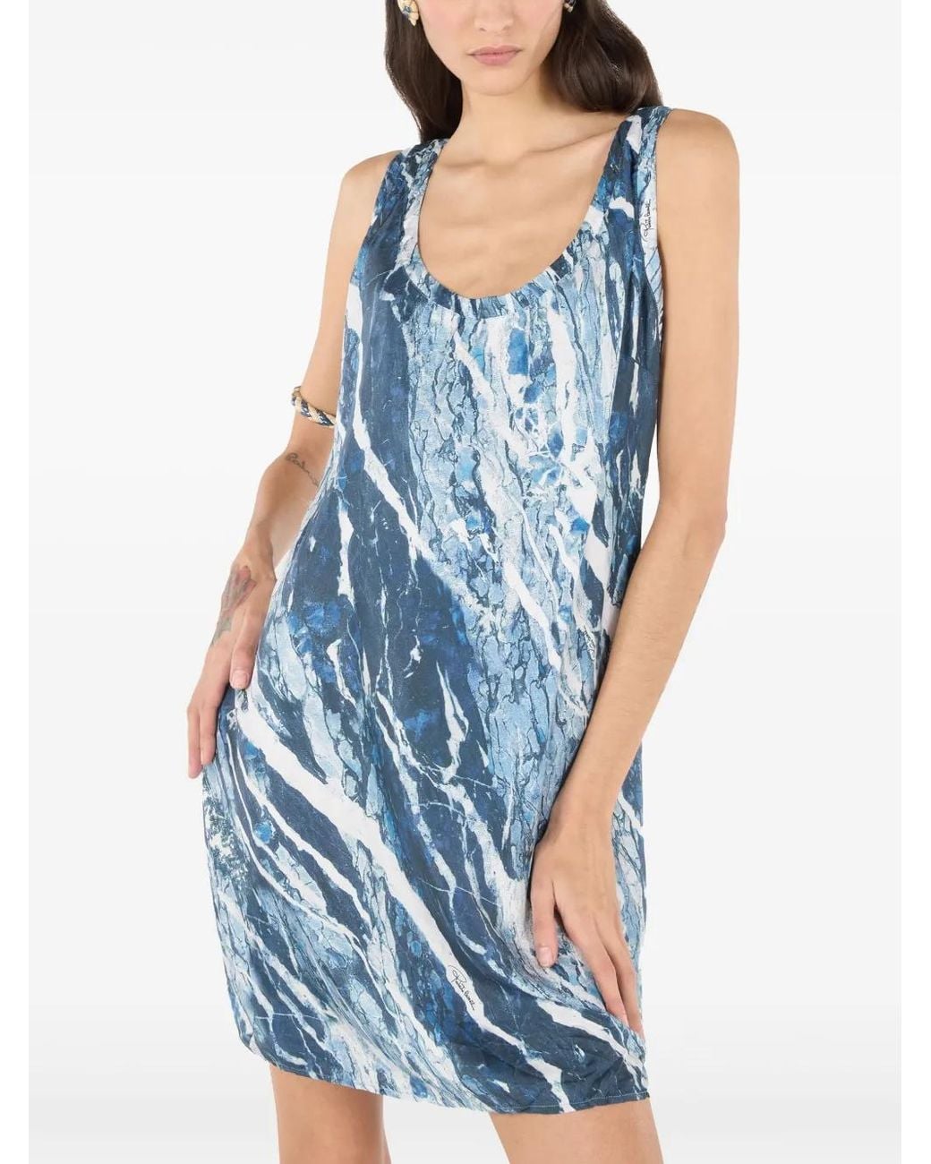 Roberto Cavalli Blue Silk Mini Dress