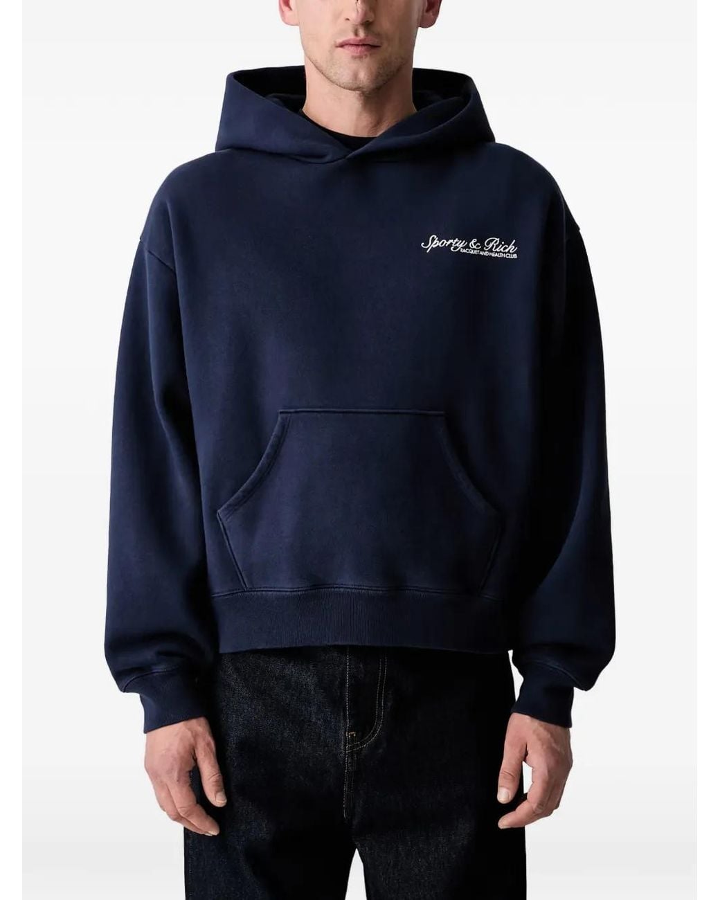 Sporty & Rich Blue Logo-Embroidered Hoodie