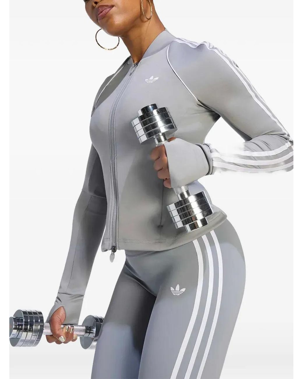 Adidas Gray Logo-Print Side-Stripe Sweatshirt