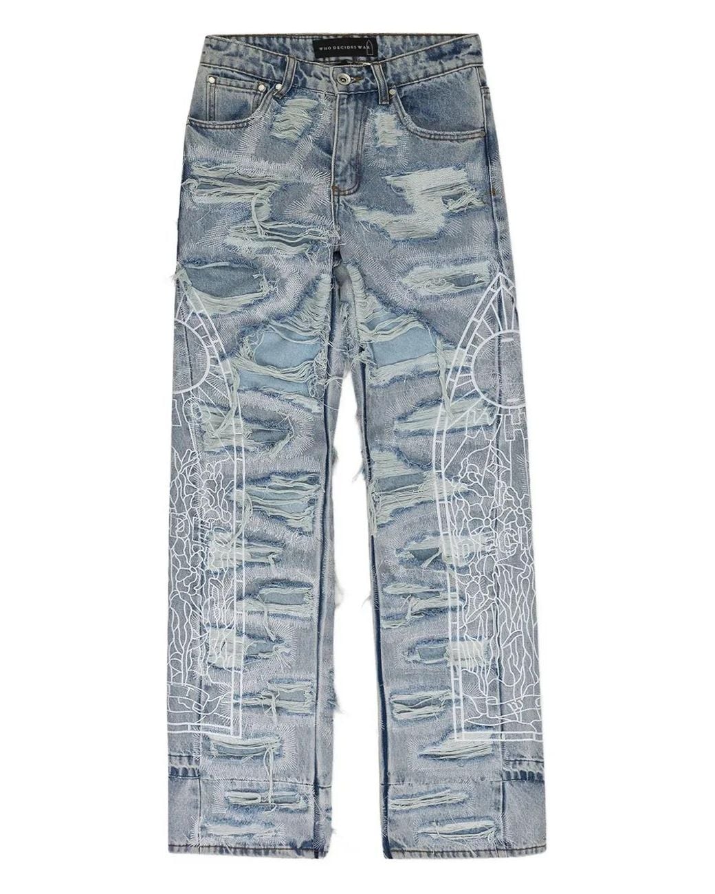 Who Decides War Blue Distressed Straight-Fit Jeans for men