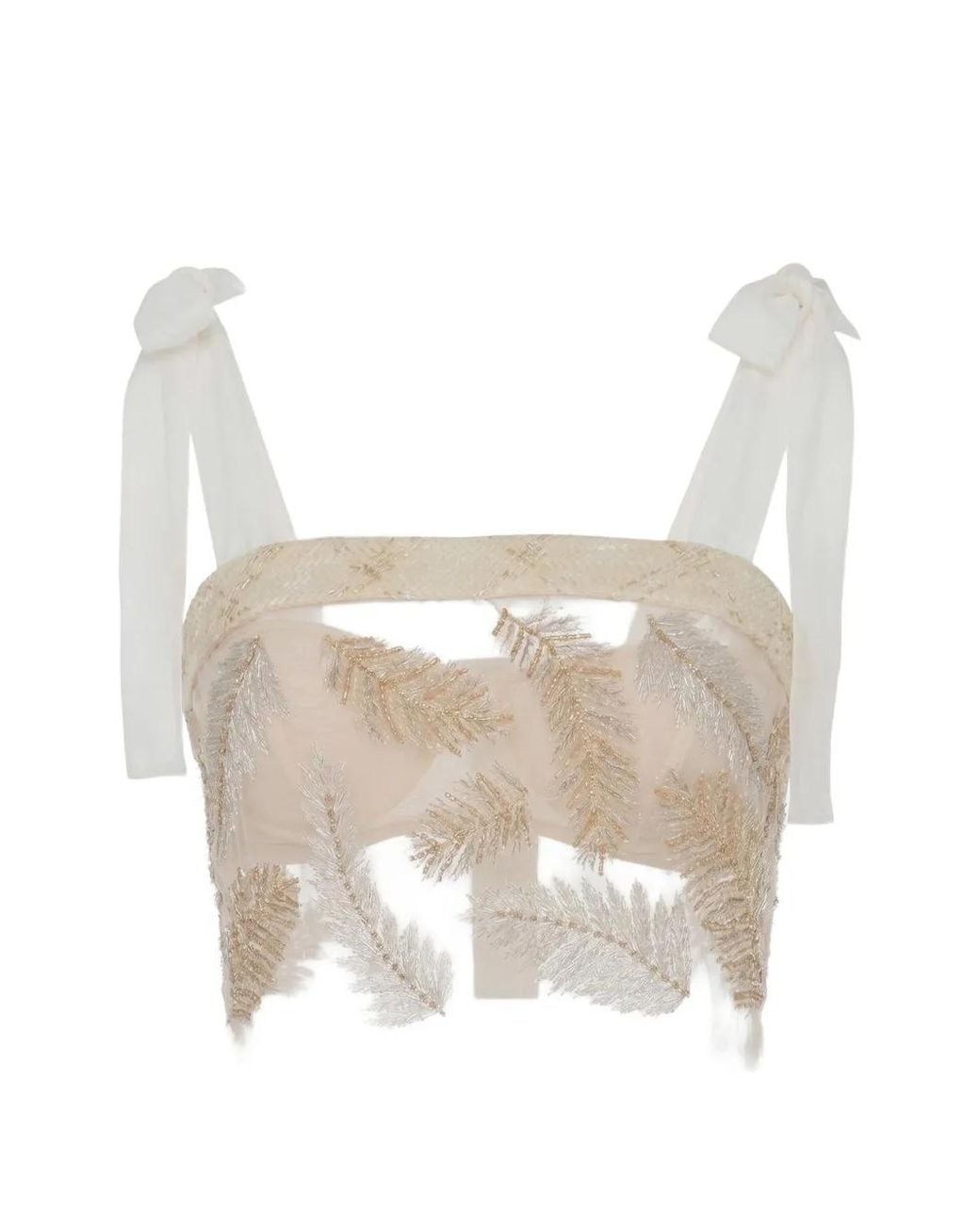 Elisabetta Franchi White Tulle And Tweed Top With Feathers
