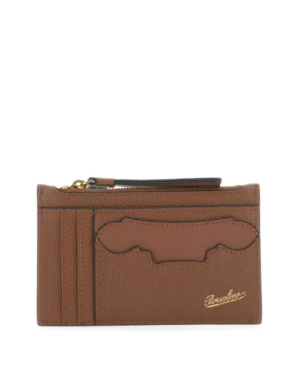 Borsalino Brown Top-Zip Card Holder