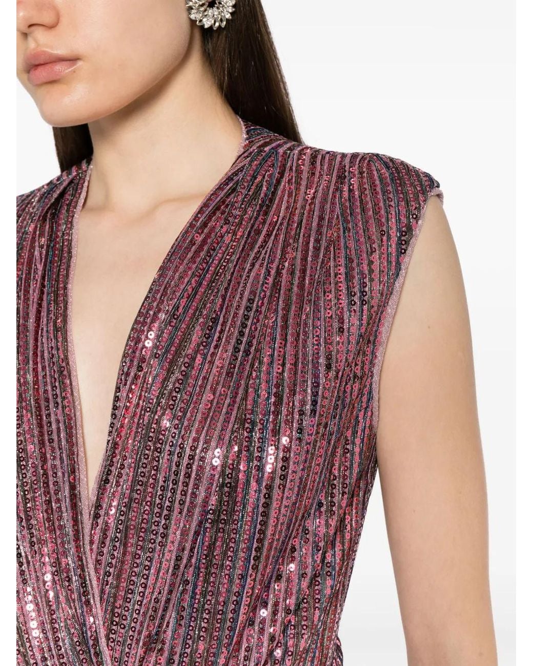 Talbot Runhof Pink Bayadere Sequin Sleeveless Bodysuit