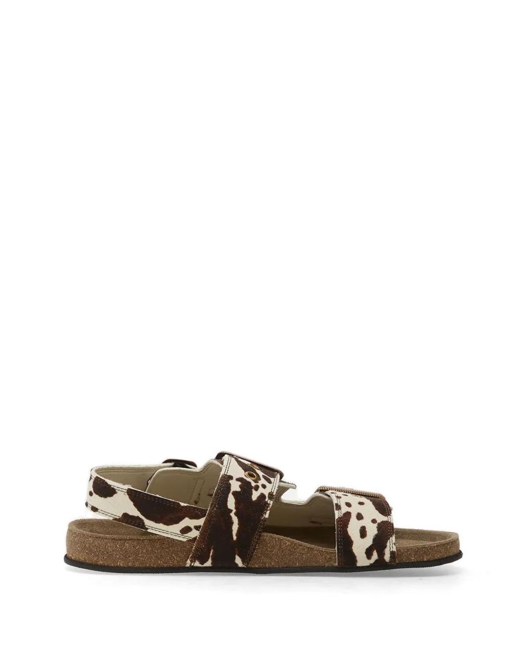 AllSaints Natural Staffa Cow-Print Buckle-Strap Sandals