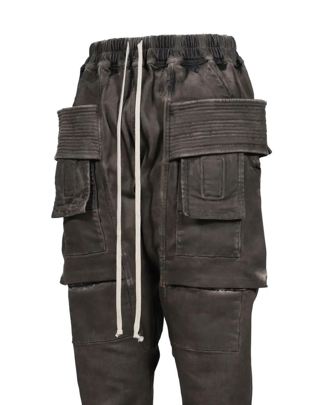 Rick Owens Black Creatch Multi-Pocket Drawstring Drop-Crotch Trousers for men
