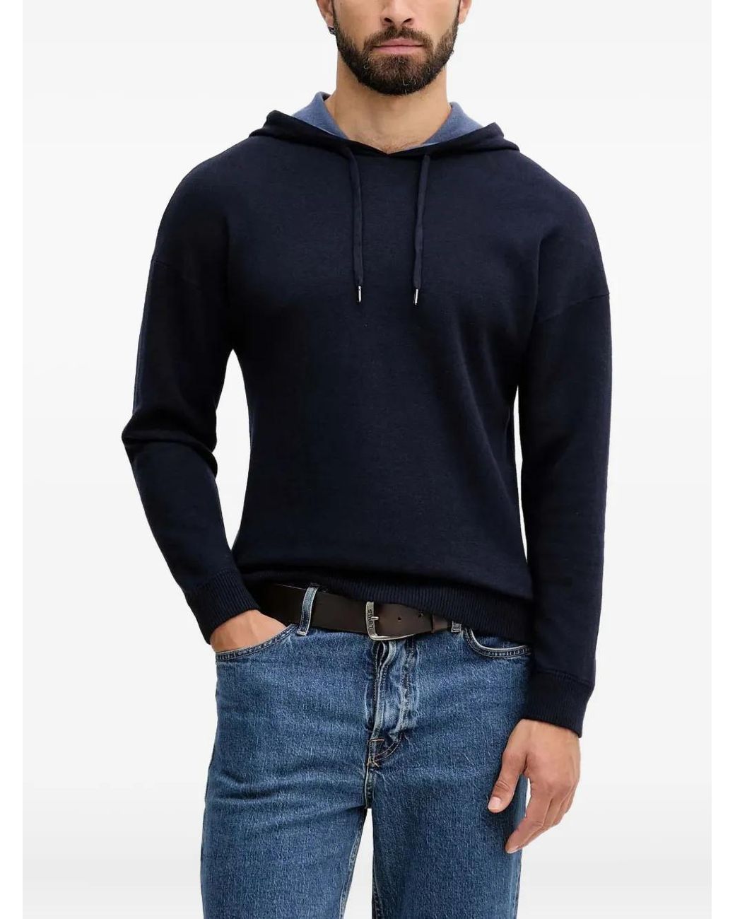 Benetton Blue Knitted Hoodie for men
