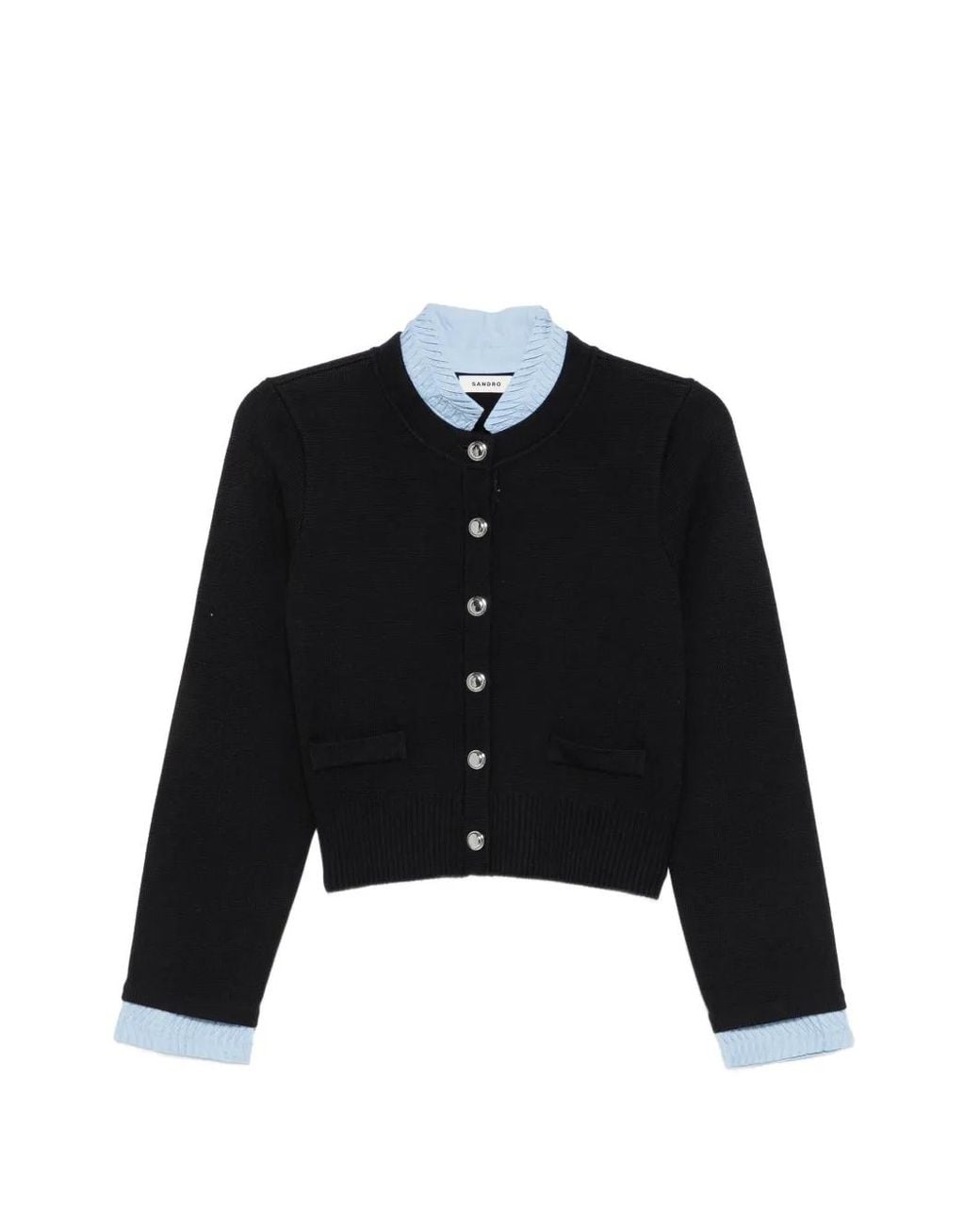 Sandro Black Two-Tone Origami Collar Cardigan