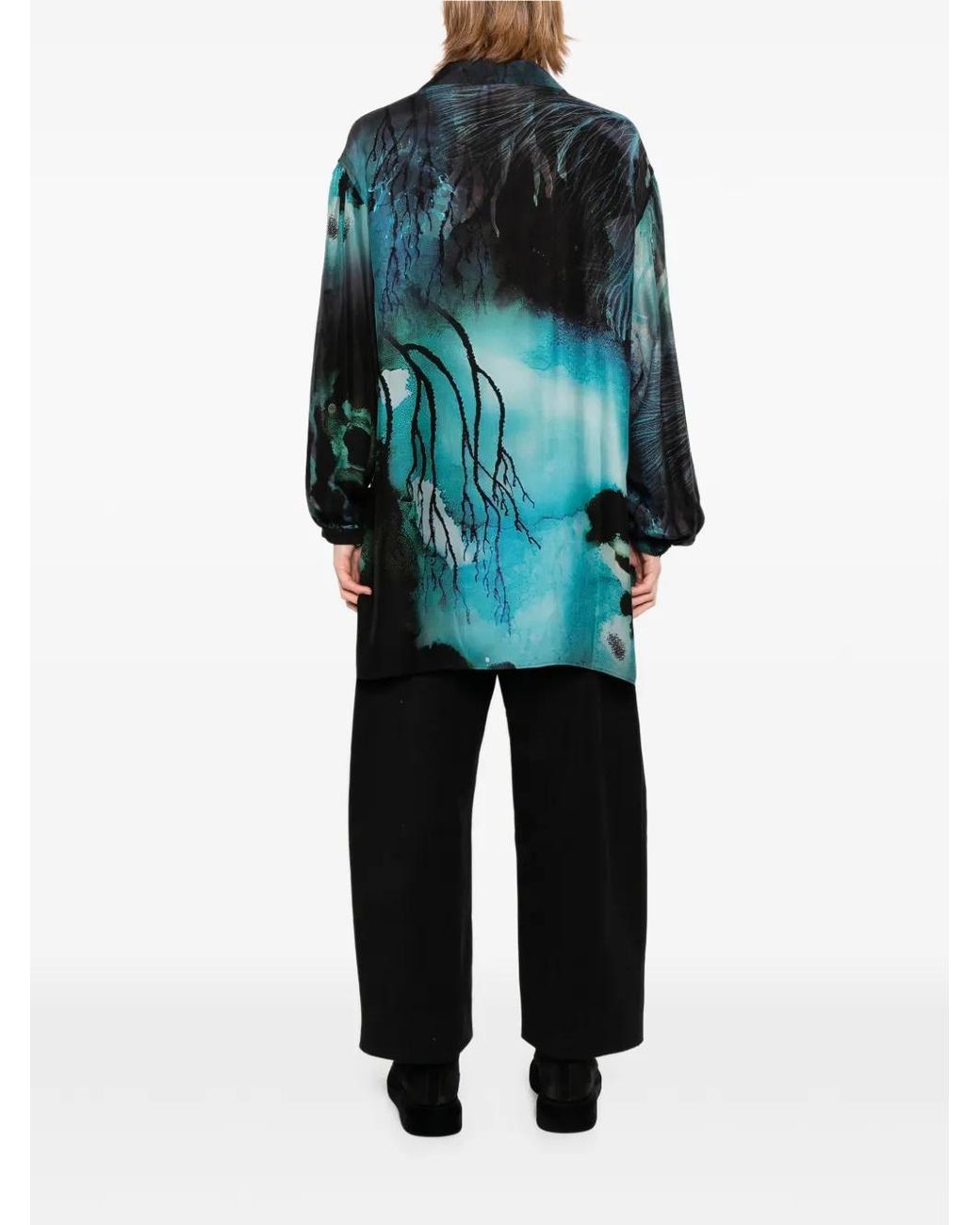 Yohji Yamamoto Blue Graphic-Print Camp-Collar Shirt for men