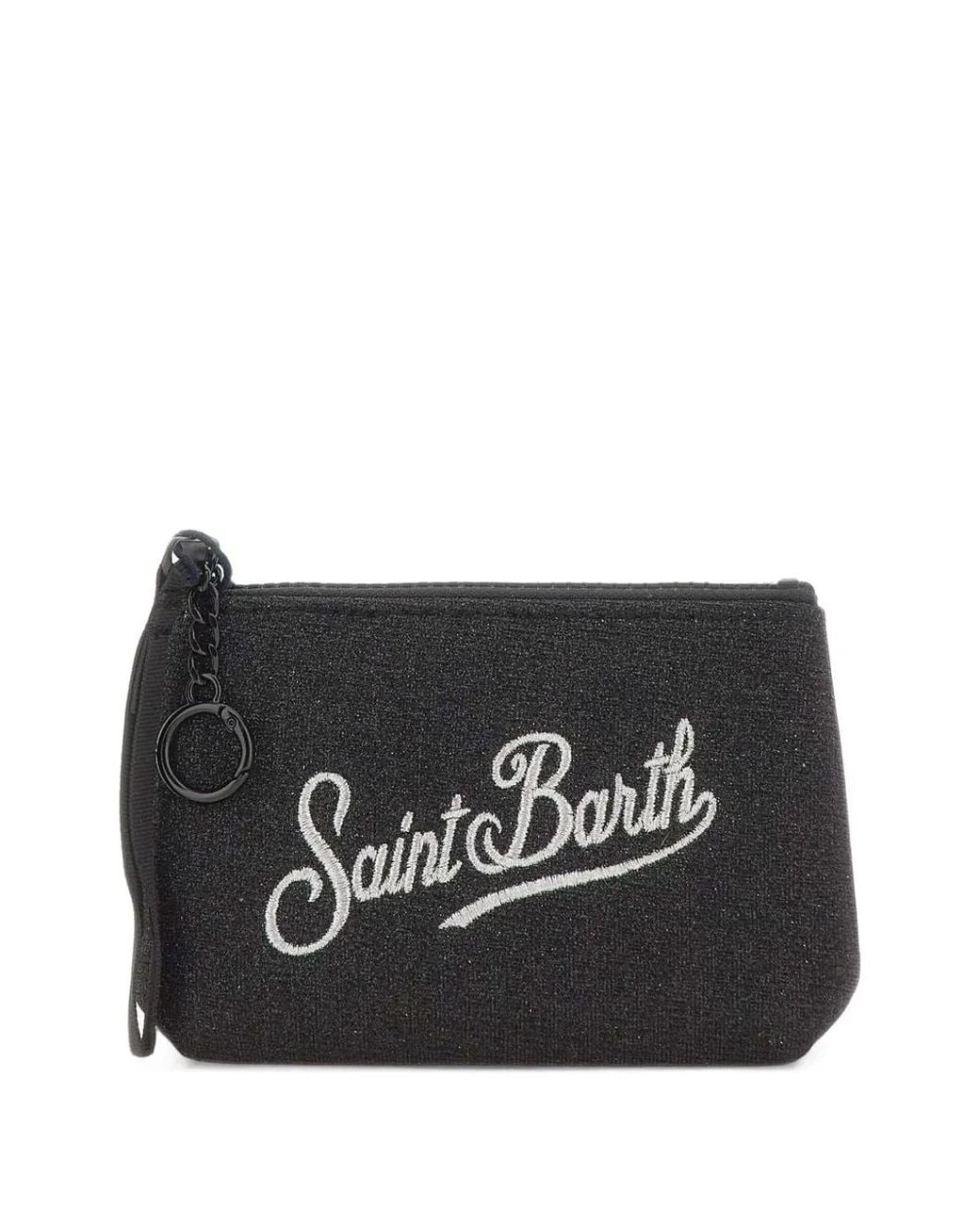 Mc2 Saint Barth Black Mini Aline Lurex Pouch With Logo Embroidery