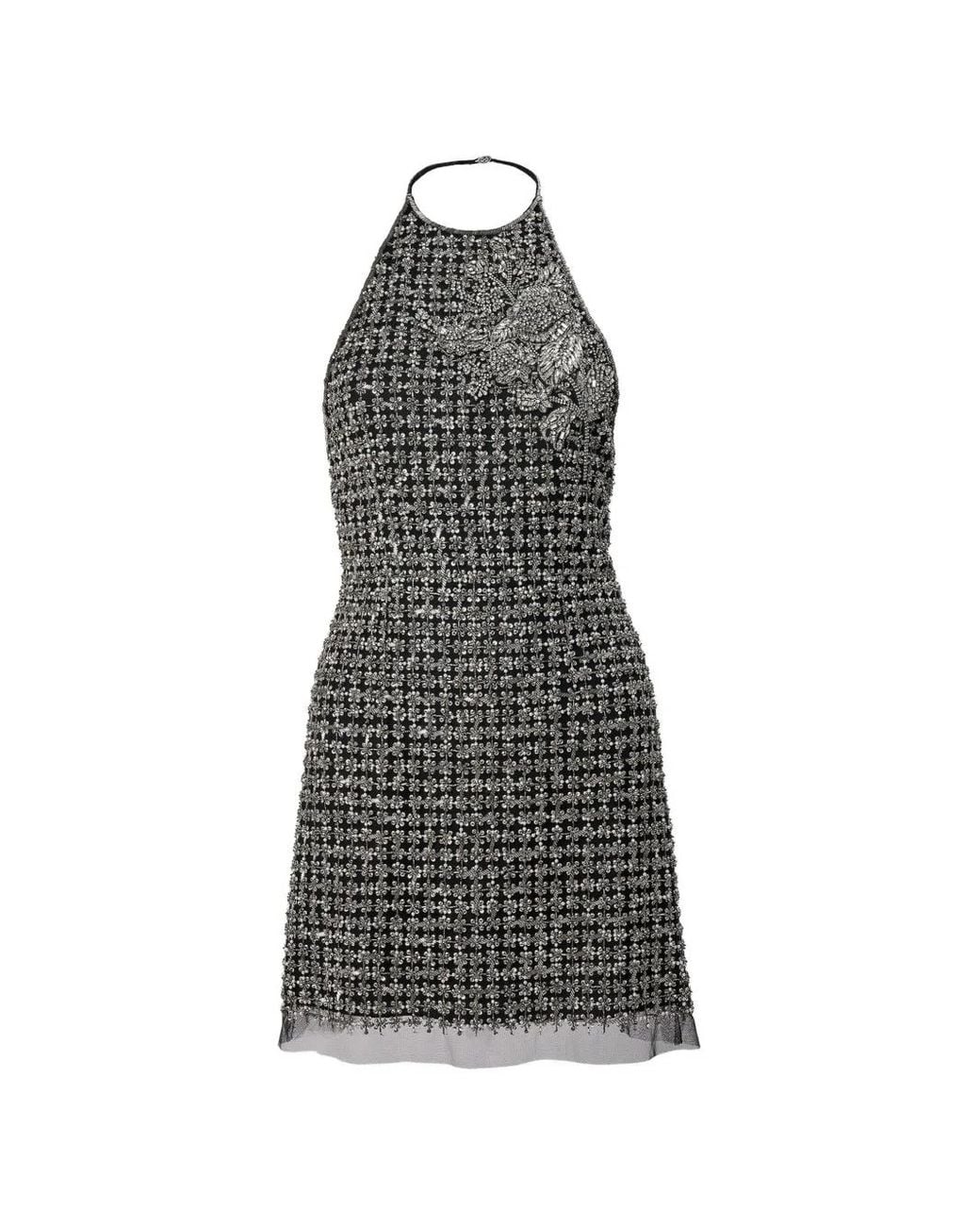 Carolina Herrera Black Metallic Embroidered Tulle Fitted Mini Dress
