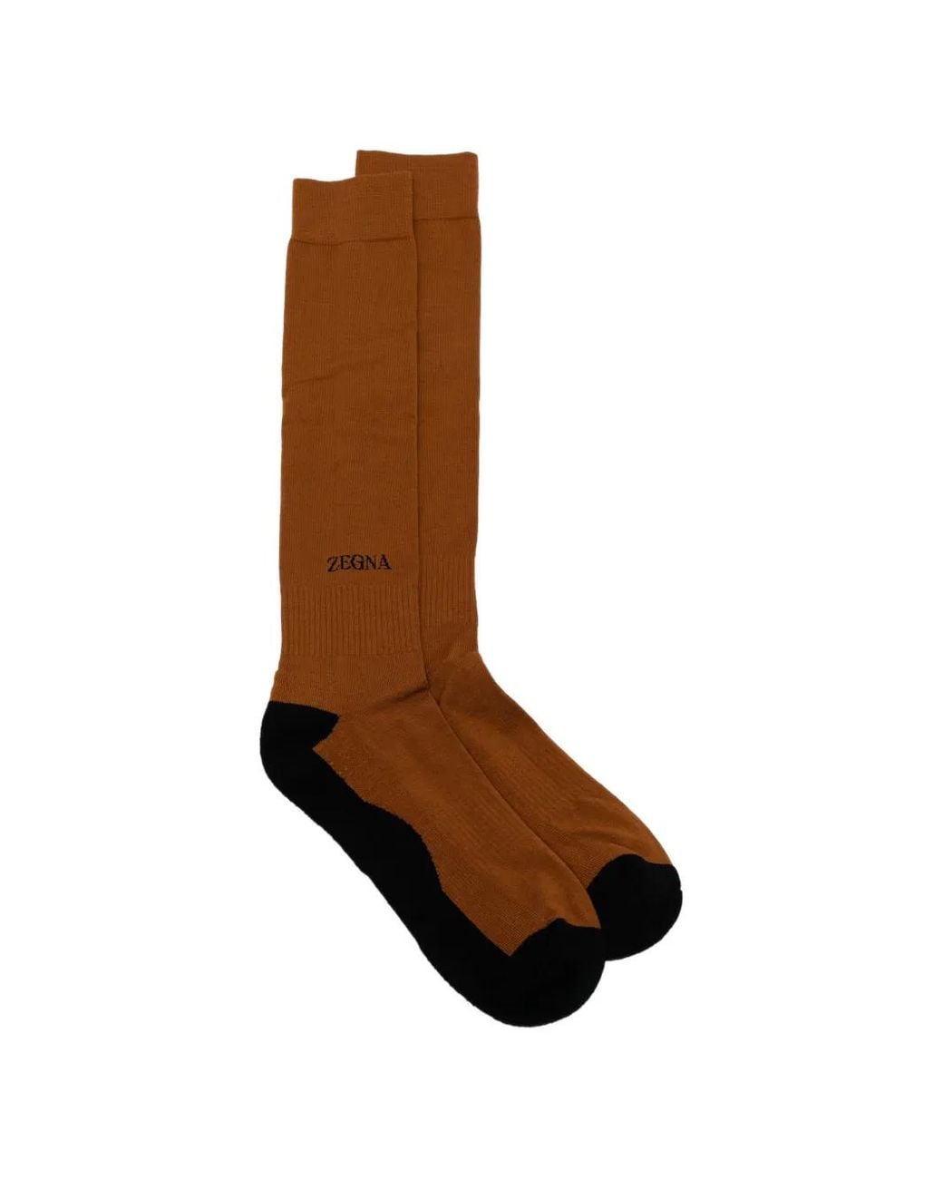 Zegna Brown Logo-Print Colour-Block Socks