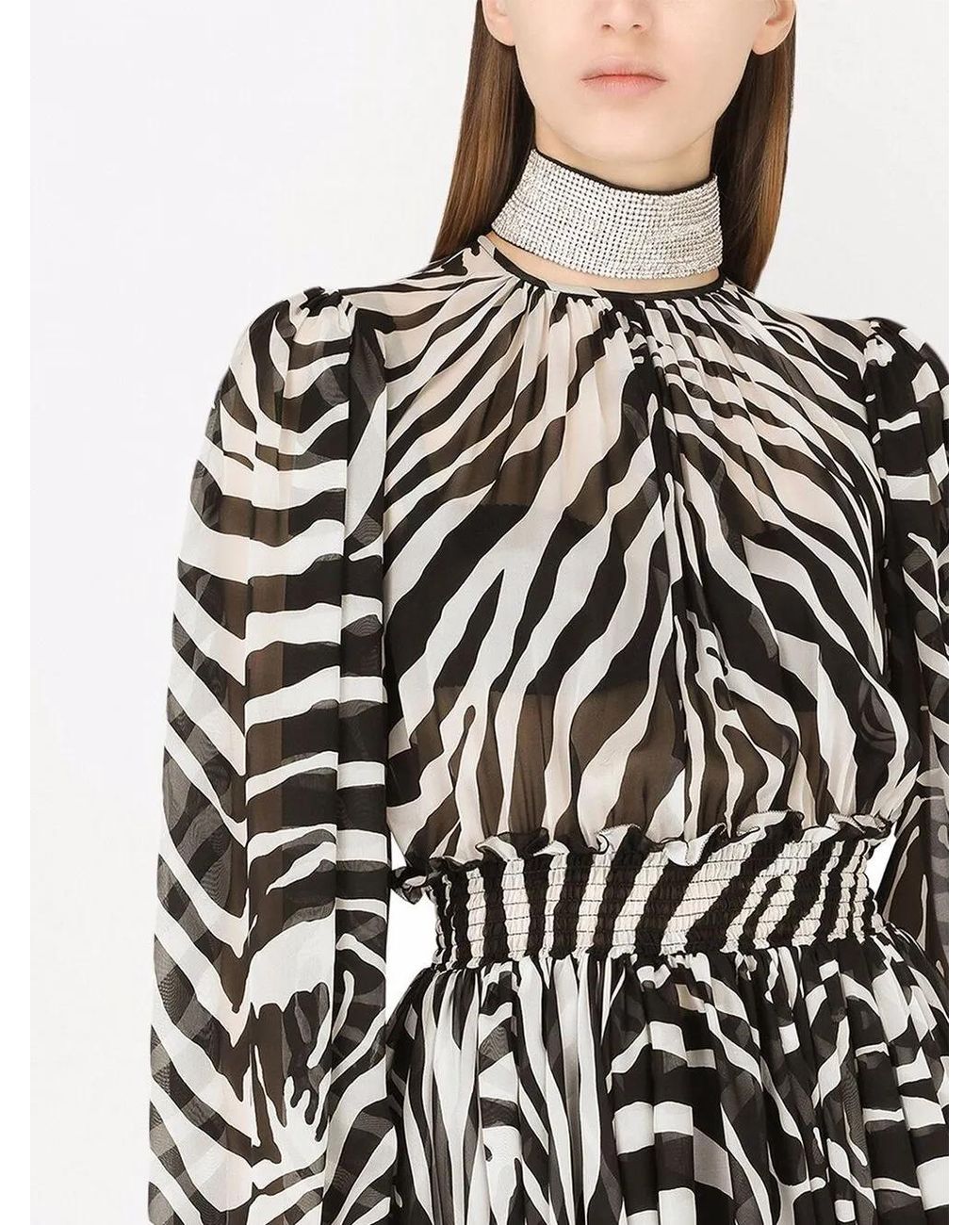 Dolce & Gabbana Black Short Zebra-print Chiffon Dress