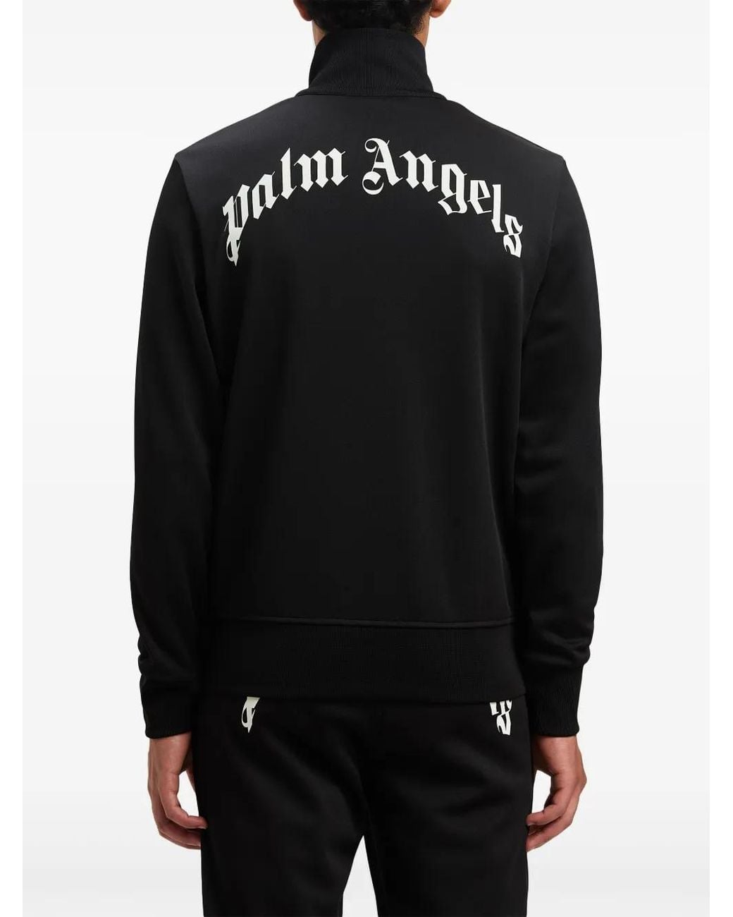 Palm Angels Black High Collar Sweatshirt With Zip Front for men