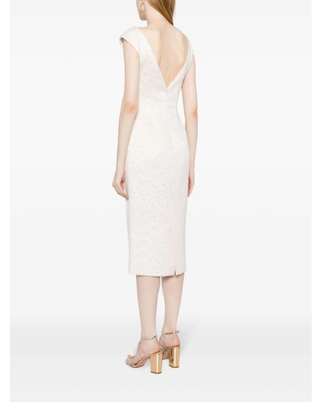 Saiid Kobeisy White Sequin-Embellished Tweed Midi Dress