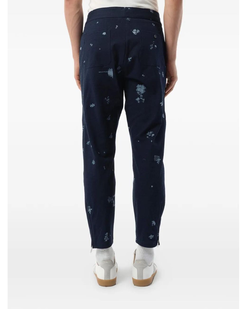 McQueen Blue Embroidered Drawstring-Waist Trousers for men