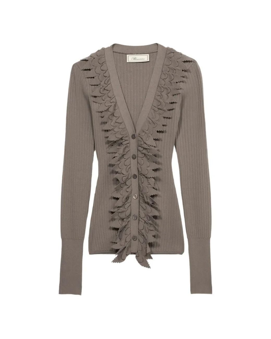 Blumarine Gray Knit Cardigan With Ruches