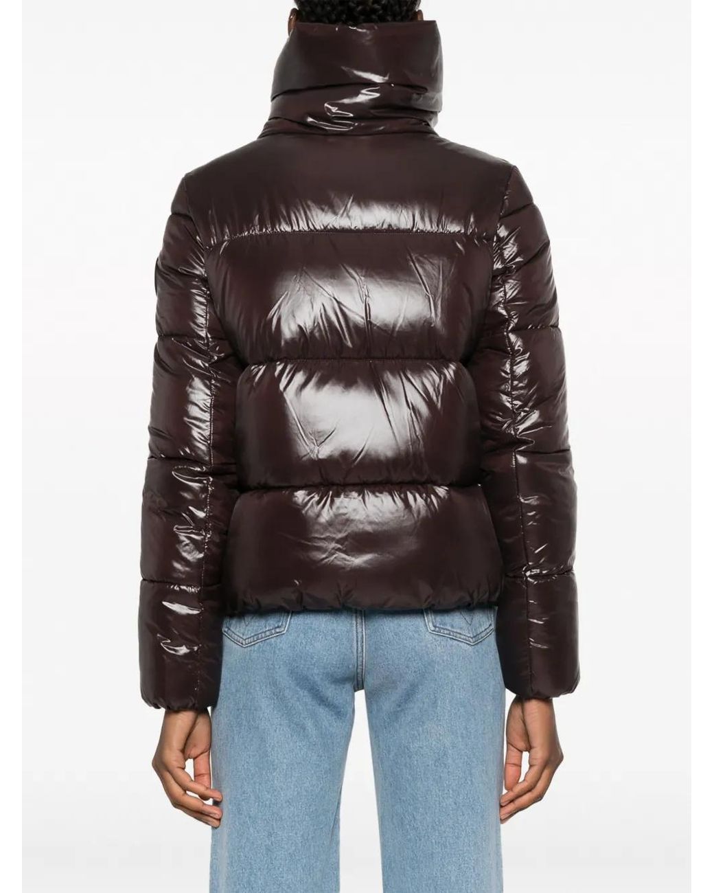 Save The Duck Brown Logo-Patch Padded Puffer Jacket